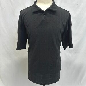 Manfinity Men's Sz XL Polo Shirt Black Textured Chevron Short Sleeve Eclectic‎